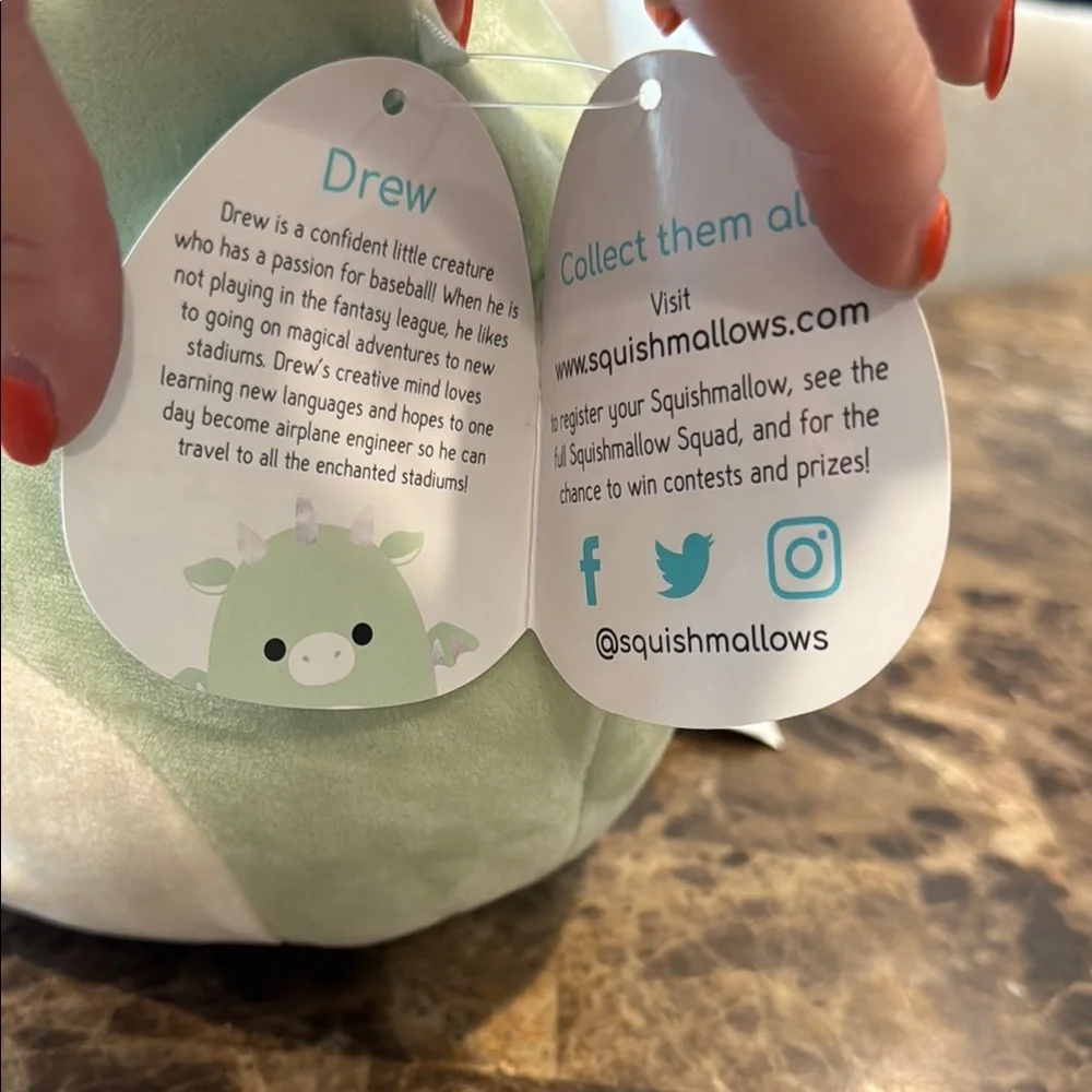 Squishmallows Green and Cream Plush Toy Drew the Dragon